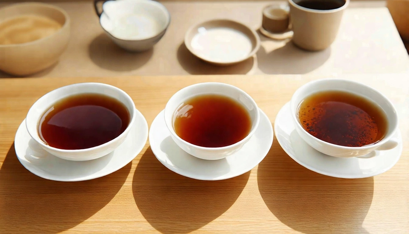 一天中三杯紅茶的飲用時機示意圖：早餐後一杯台灣紅茶（提神代謝）、下午一杯蜜香紅茶（壓力調節）、飯後一杯（血糖調節），三個場景的生活感擺設