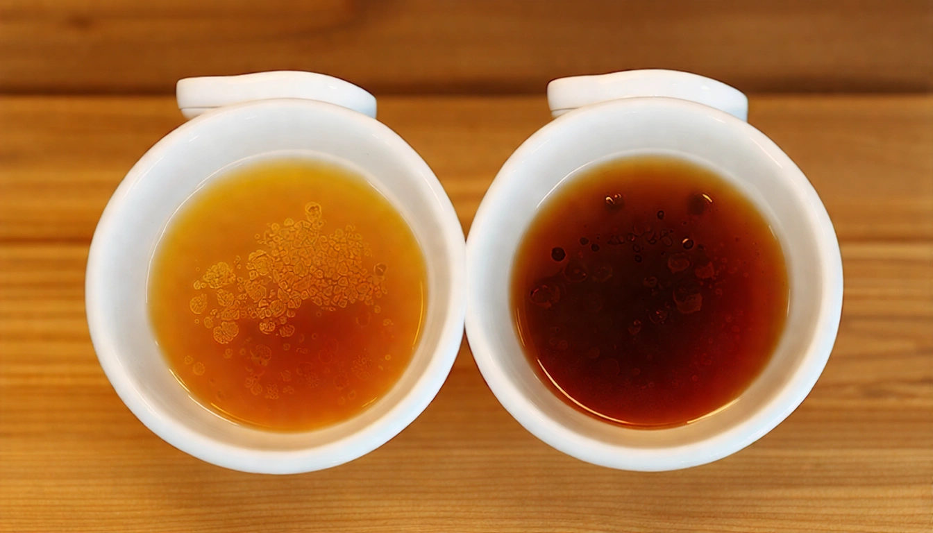 Four best Taiwan teas for cold brewing displayed with their cold brew results, Four Seasons Spring with light golden brew, Jin Xuan with creamy amber, Taiwan black tea with deep amber