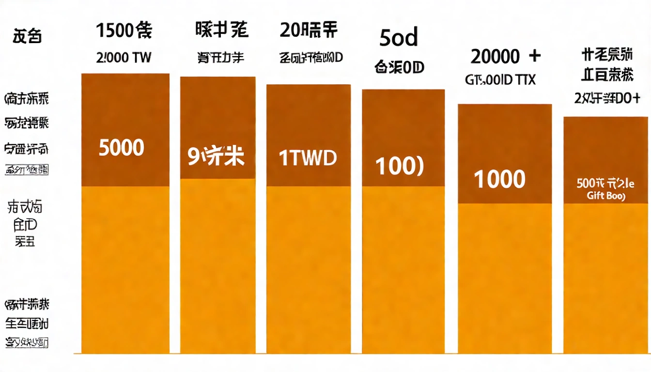 Vertical budget ladder chart from NT$200 mini gift boxes at the bottom to NT$2,000+ collector's editions at the top, with corresponding tea gift box visuals and recipient recommendations at each tier