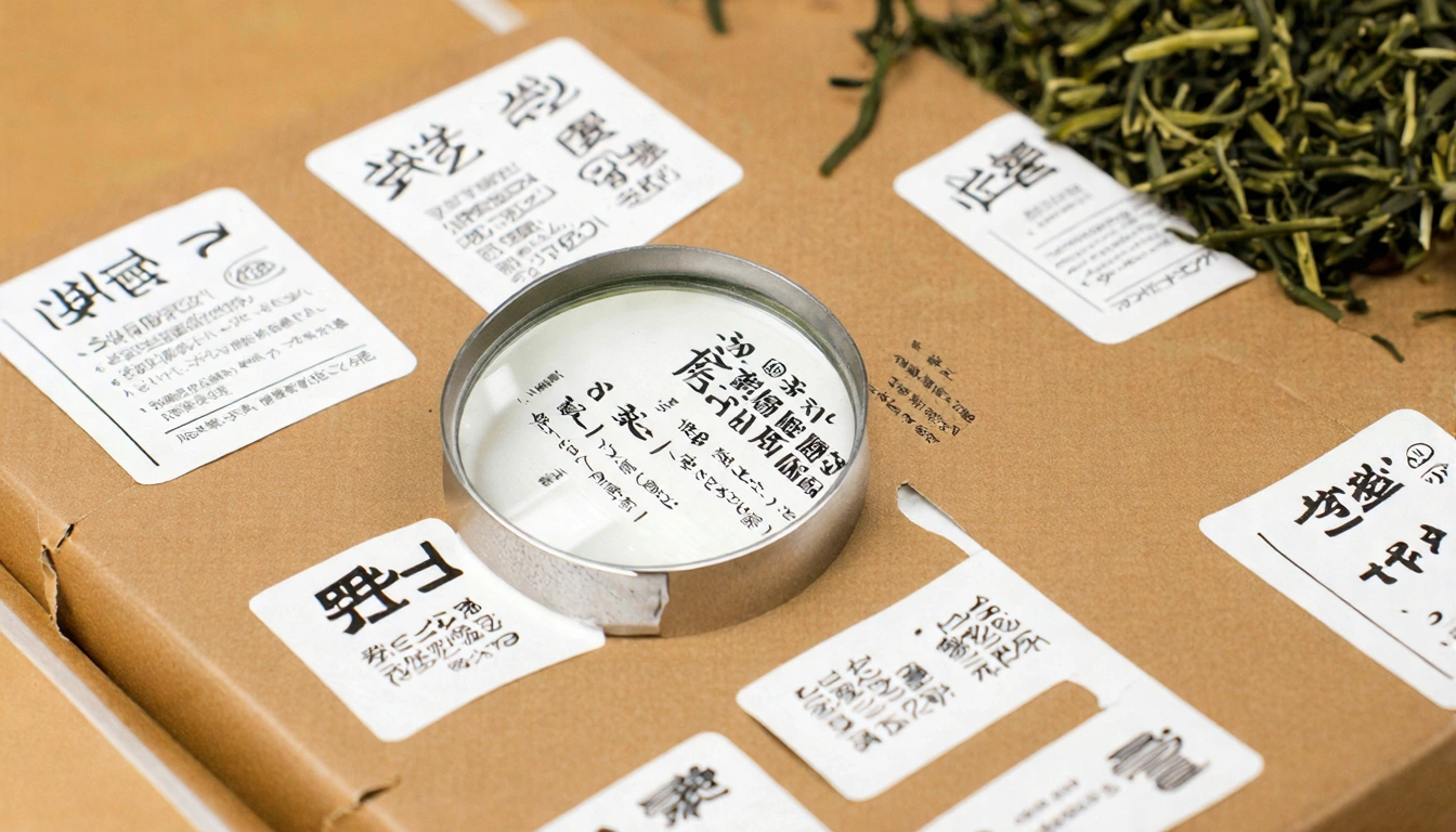 台灣茶葉禮盒包裝上的品質標示放大圖,標示產地、品種、採摘季節等重要資訊