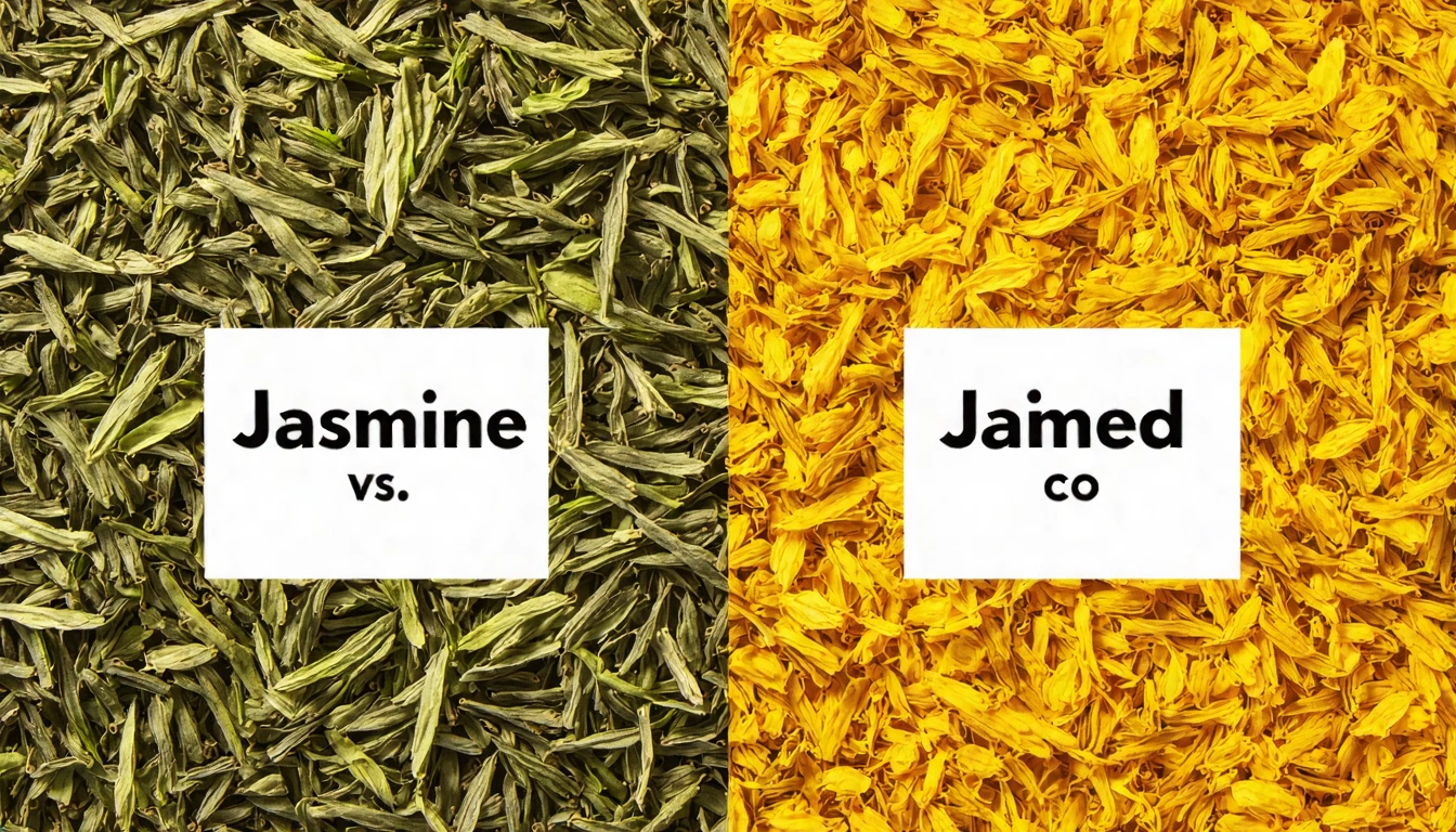 茉莉綠茶不同等級的視覺比較，從一般茶包到高品質散裝茉莉綠茶，外觀、色澤與香氣強度的對比，消費者選購指南