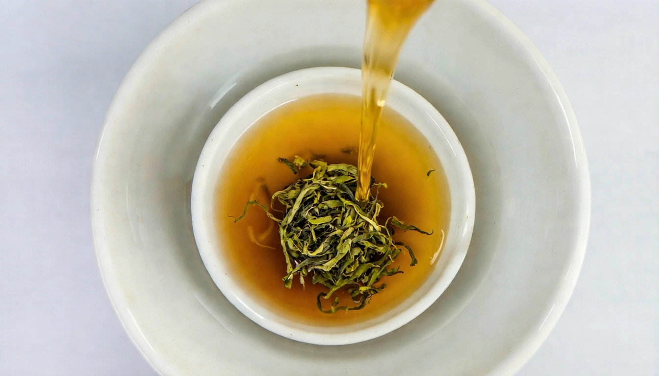 Jin Xuan tea brewing steps showing water temperature at 85-90°C, tightly rolled balls opening in gaiwan, pale golden tea liquor pouring into cup