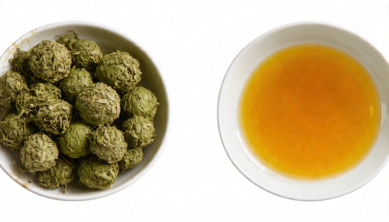 Authentic vs artificial milk oolong comparison showing two tea samples side by side, authentic Jin Xuan with subtle pale color and tightly rolled balls, artificial milk oolong with stronger color, ingredient labels visible showing difference