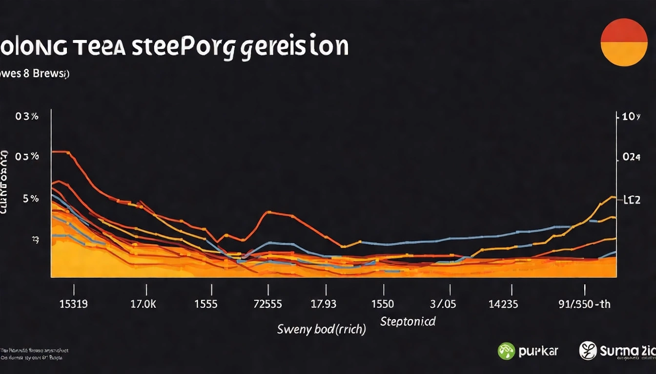 烏龍茶各泡次風味變化示意圖,橫軸顯示第1至8泡,縱軸顯示花香強度、甘甜度、醇厚感三條曲線,直觀呈現第三四泡甜味高峰,後期轉向醇厚
