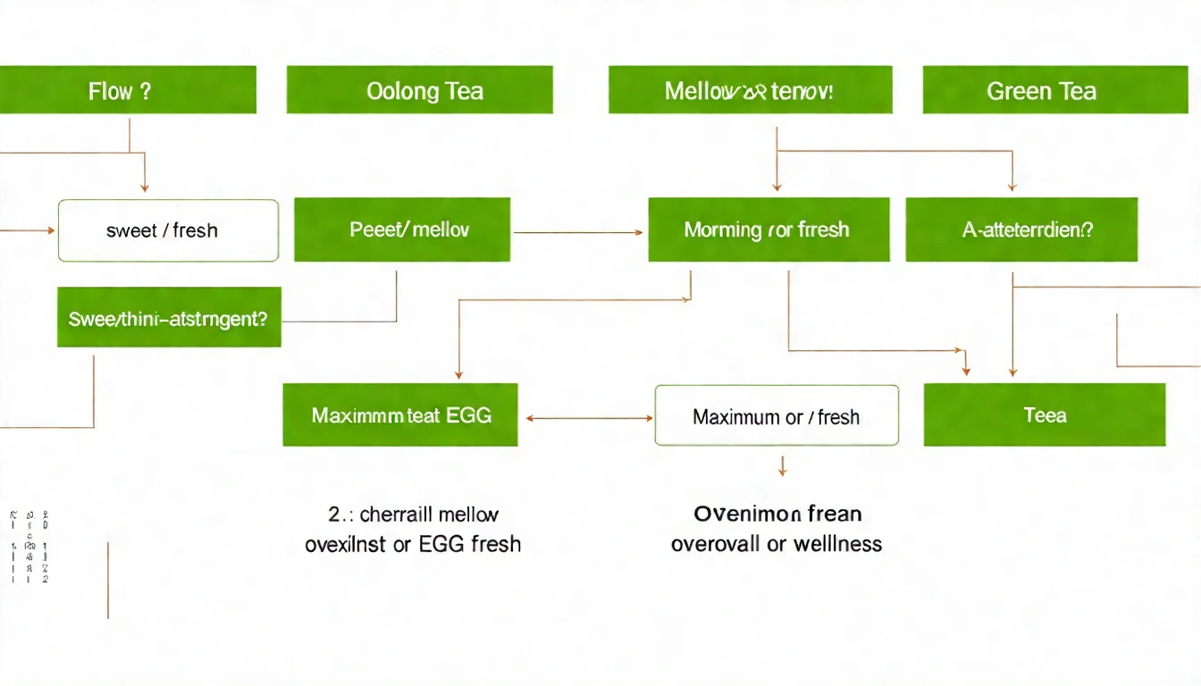 烏龍茶vs綠茶的選擇決策流程圖:依據口感偏好(甘甜/清澀)、飲用時間(早/下午)、健康需求(最高EGCG/全方位)引導到最適合的茶款選擇