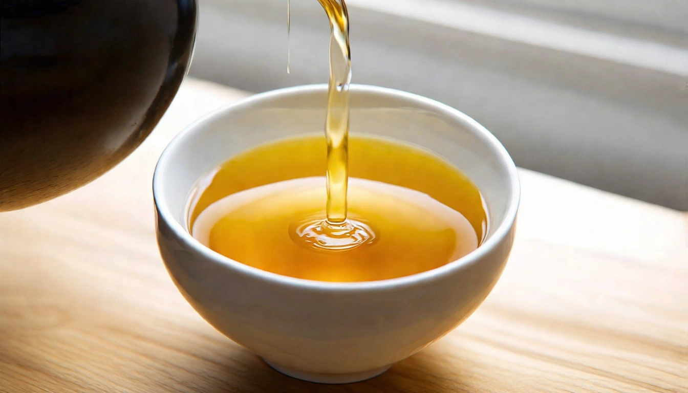 Sijichun tea brewing illustration showing 85°C water in a gaiwan, with clear pale yellow liquor
