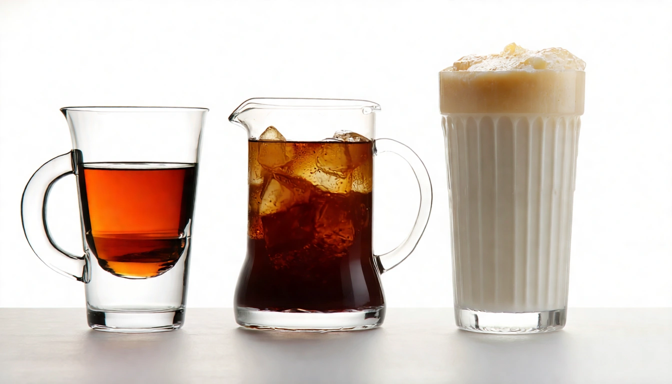 Three Taiwan black tea serving styles — pure TTES No.18, cold-brew honey black tea with ice, Taiwanese milk tea