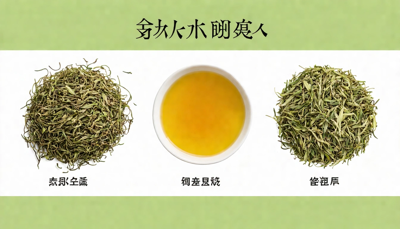 Three Taiwan green tea varieties compared — Sanxia Bi Luo Chun, Taiwan Longjing, and steamed green tea with their appearance and liquor characteristics