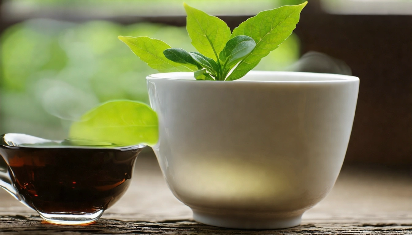 台灣綠茶沖泡場景,細嫩的綠茶葉在白瓷杯中舒展,清澈淡綠的茶湯,低溫沖泡的霧氣稀薄,清新自然感