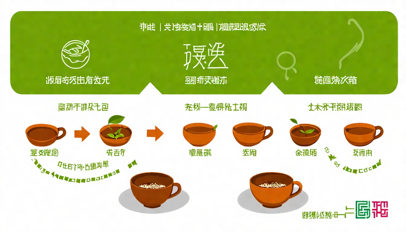 台灣茶製茶六大步驟流程圖,從採茶到包裝的完整工序,每個步驟配有簡單的圖示和說明,清爽的教育型設計