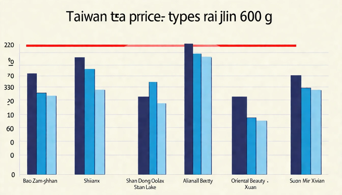 台灣各茶款的合理市場價格區間圖表,條形圖顯示各茶款(包種茶、凍頂烏龍、阿里山、梨山、東方美人等)的價格範圍,並標示警戒線