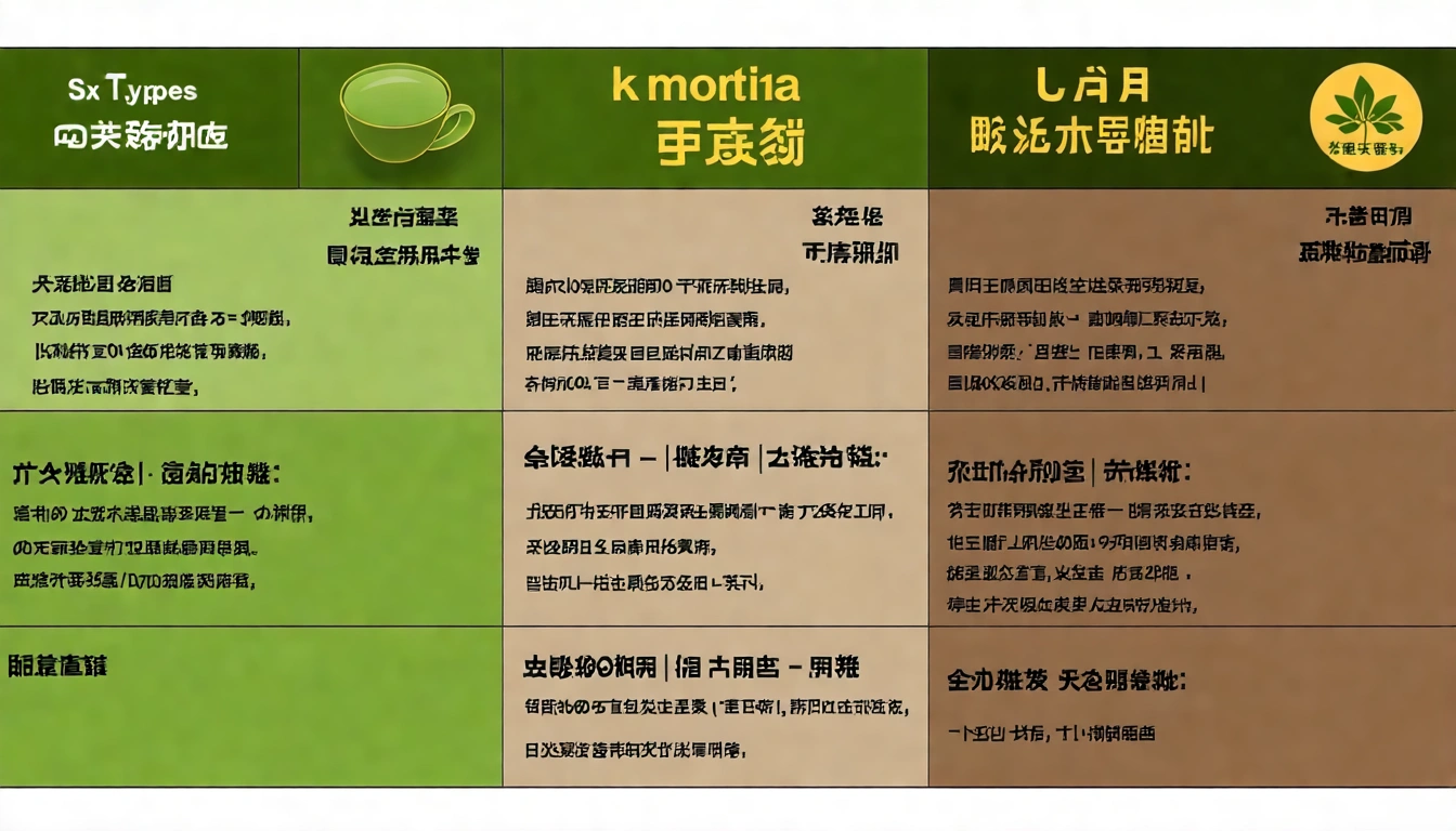 六大茶類發酵程度與特色比較表格圖解,每種茶類包含茶湯照片、香型說明、台灣代表款