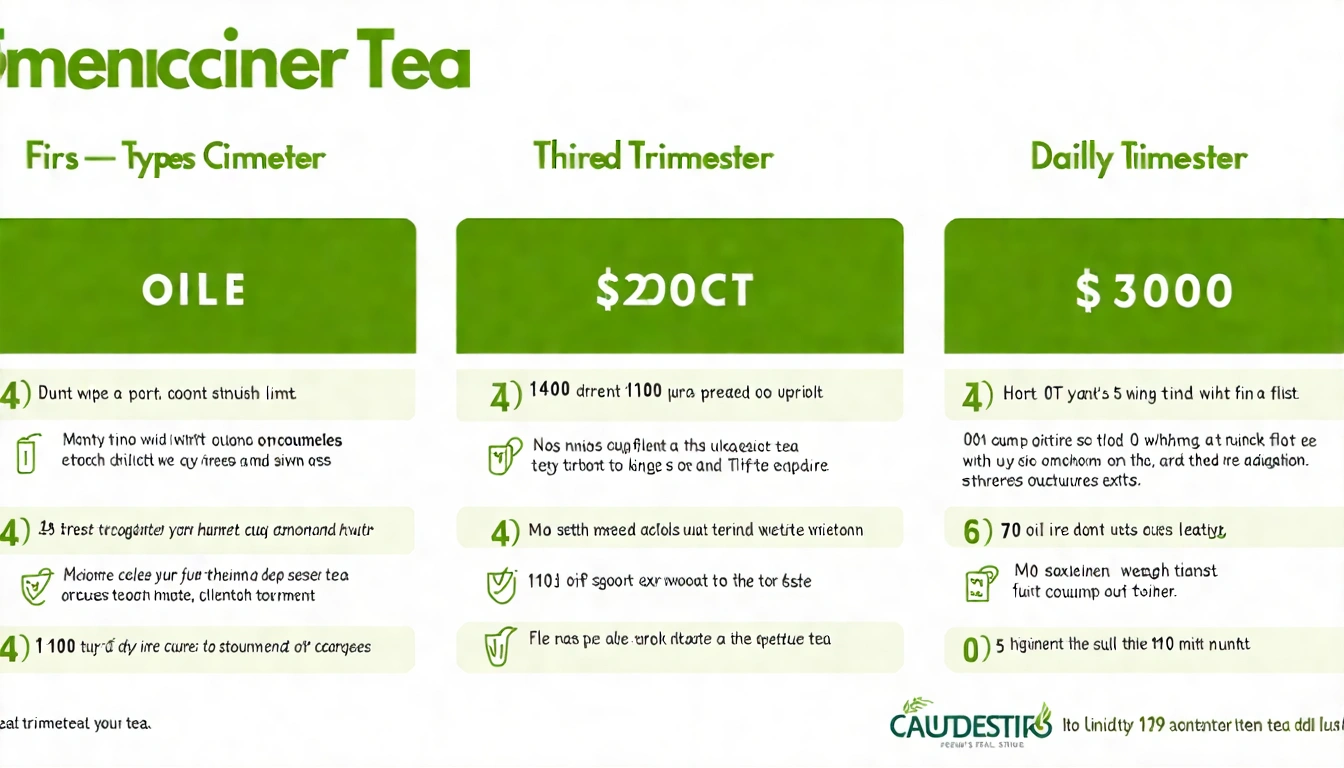 孕婦不同孕期飲茶建議圖表,三個孕期(早期/中期/後期)的推薦茶款、每日杯數和注意事項,清晰的三欄對照設計