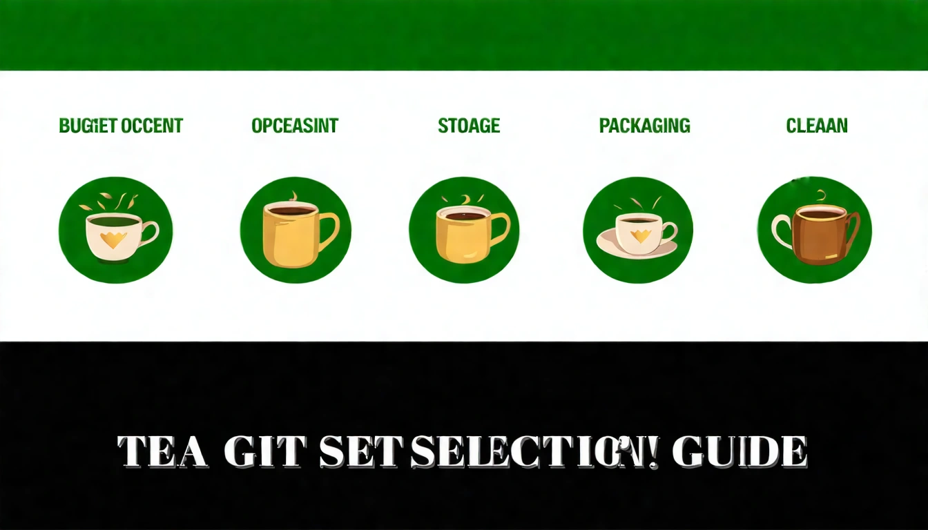 茶葉禮盒選購6大考量因素圖示,包含預算、受禮者、場合、保存、包裝、品牌六個圓形圖示