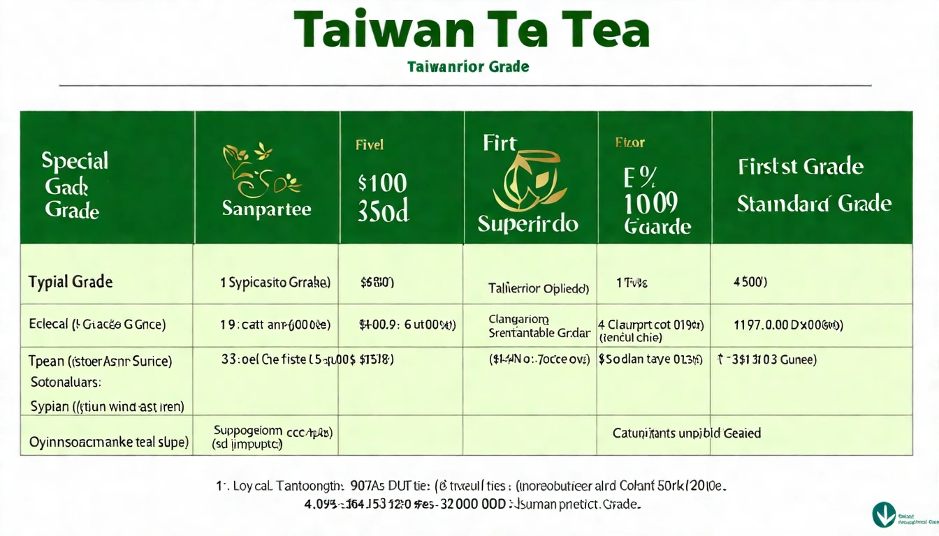 台灣茶葉四大等級比較圖表,展示特等、頭等、優等、良等各等級的特徵差異與適合場合