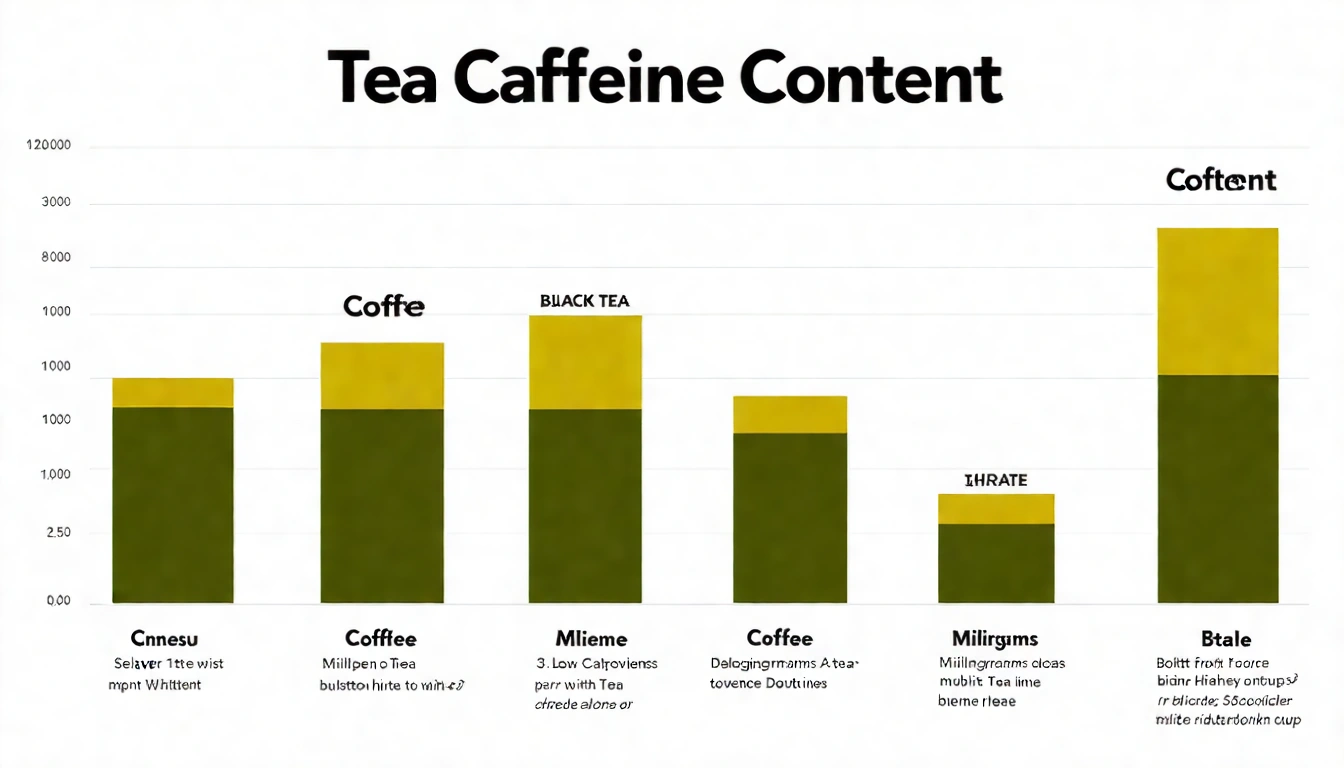 茶葉咖啡因含量比較圖表,展示六大茶類以及咖啡的每杯咖啡因毫克數對比,清楚的橫條圖