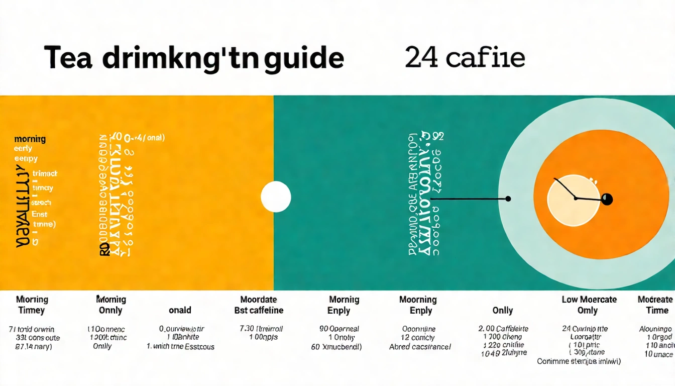 喝茶時機說明圖,以一天24小時的時間軸展示最佳飲茶時段和應避免的時段,搭配簡單圖示和說明文字